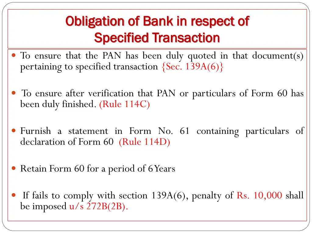 obligation obligation of bank s specified