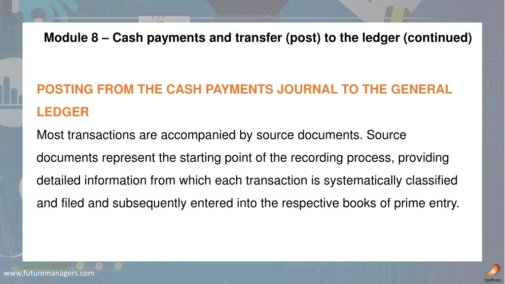 module 8 cash payments and transfer post