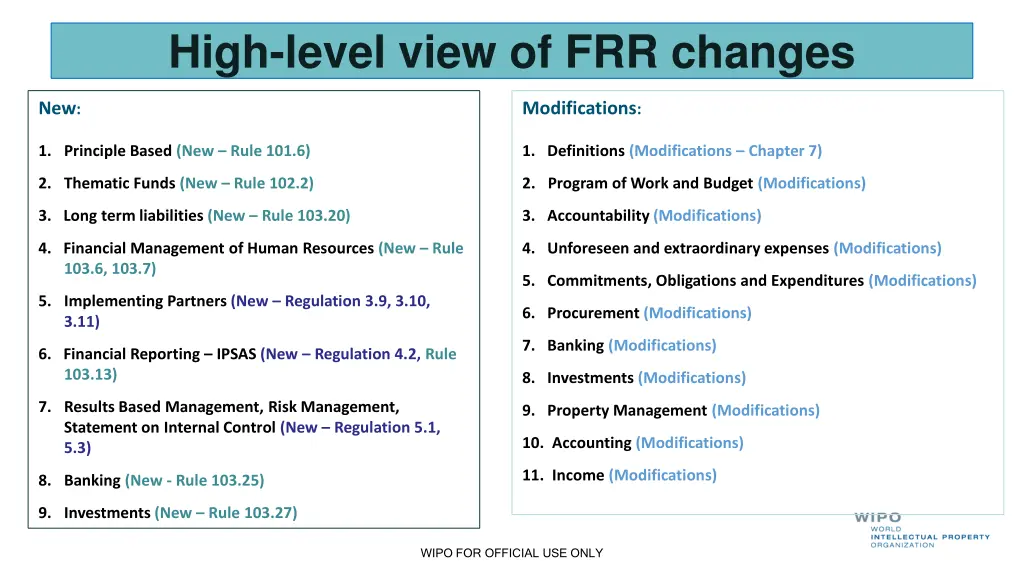 high level view of frr changes