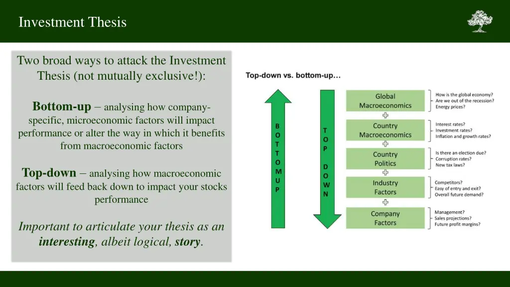 investment thesis two broad ways to attack