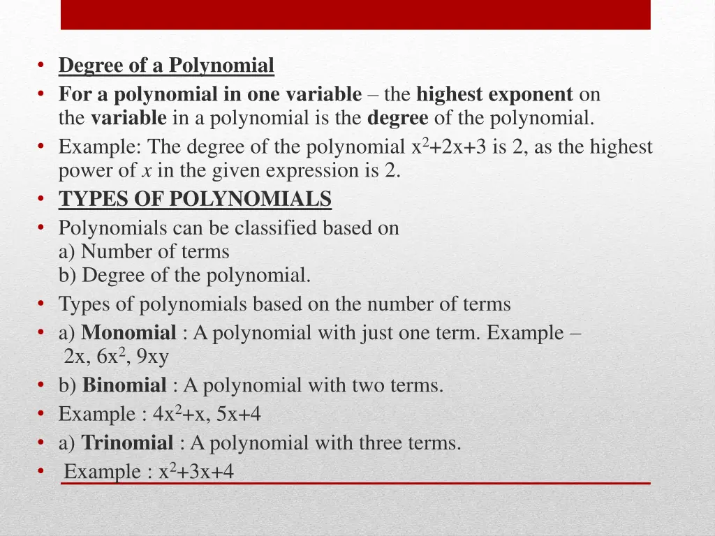 degree of a polynomial for a polynomial