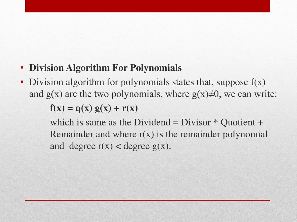 division algorithm for polynomials division