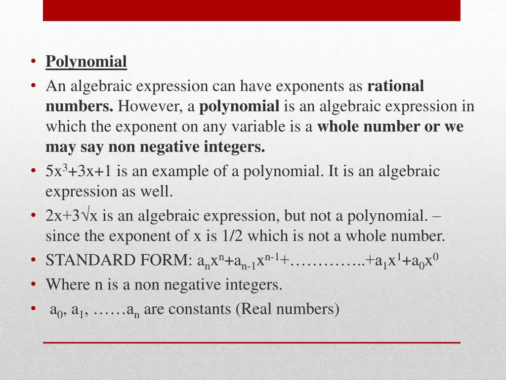 polynomial an algebraic expression can have