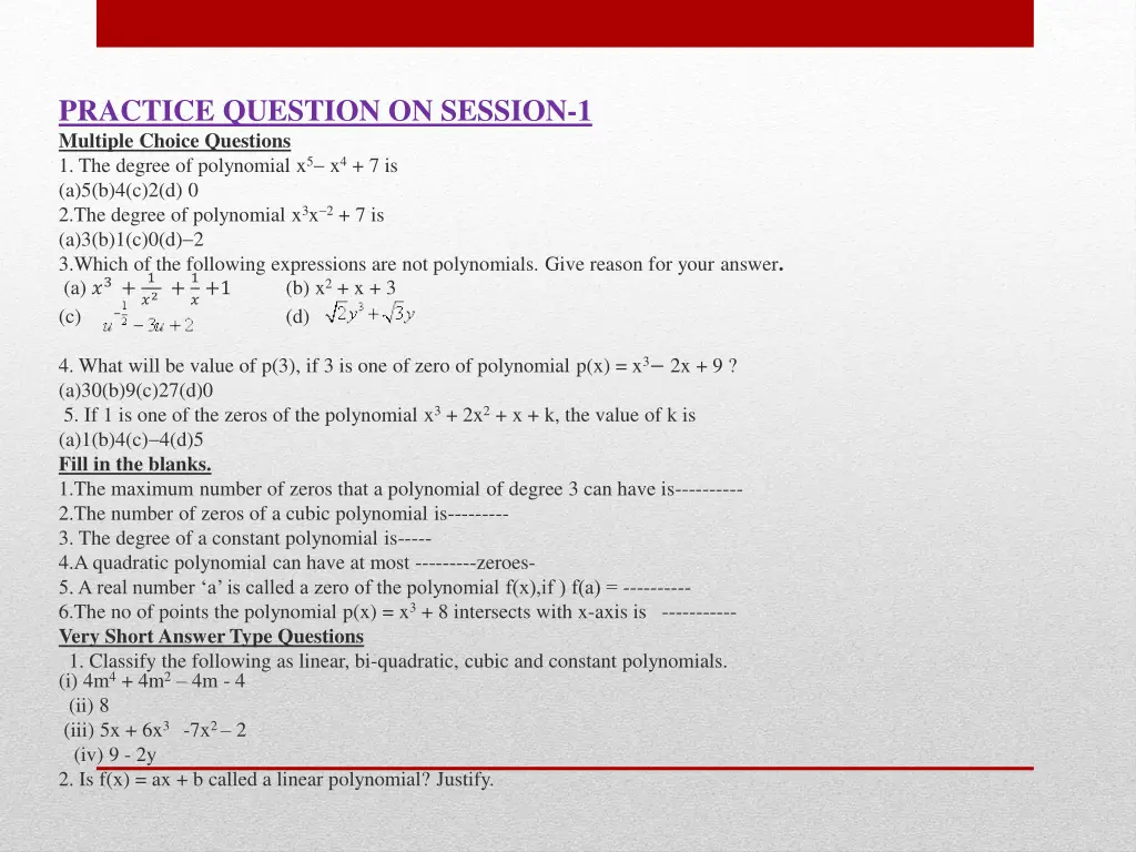 practice question on session 1 multiple choice