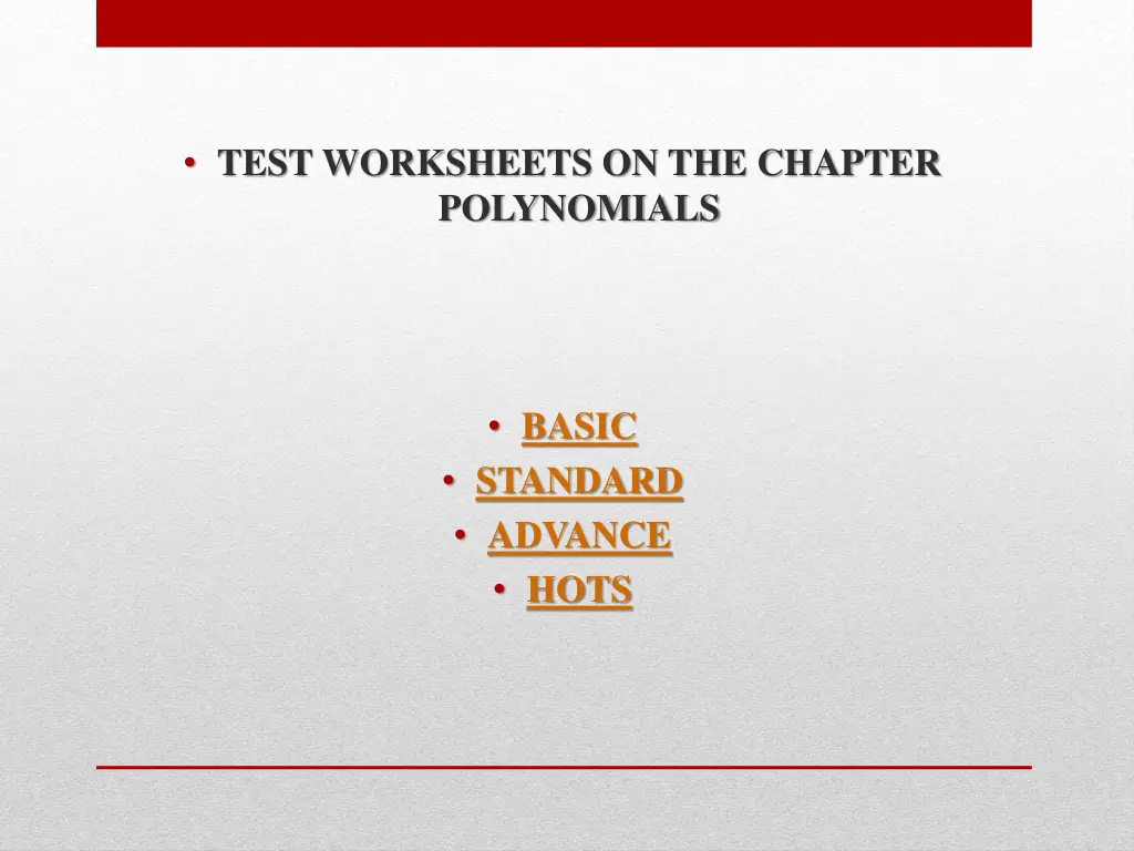 test worksheets on the chapter polynomials