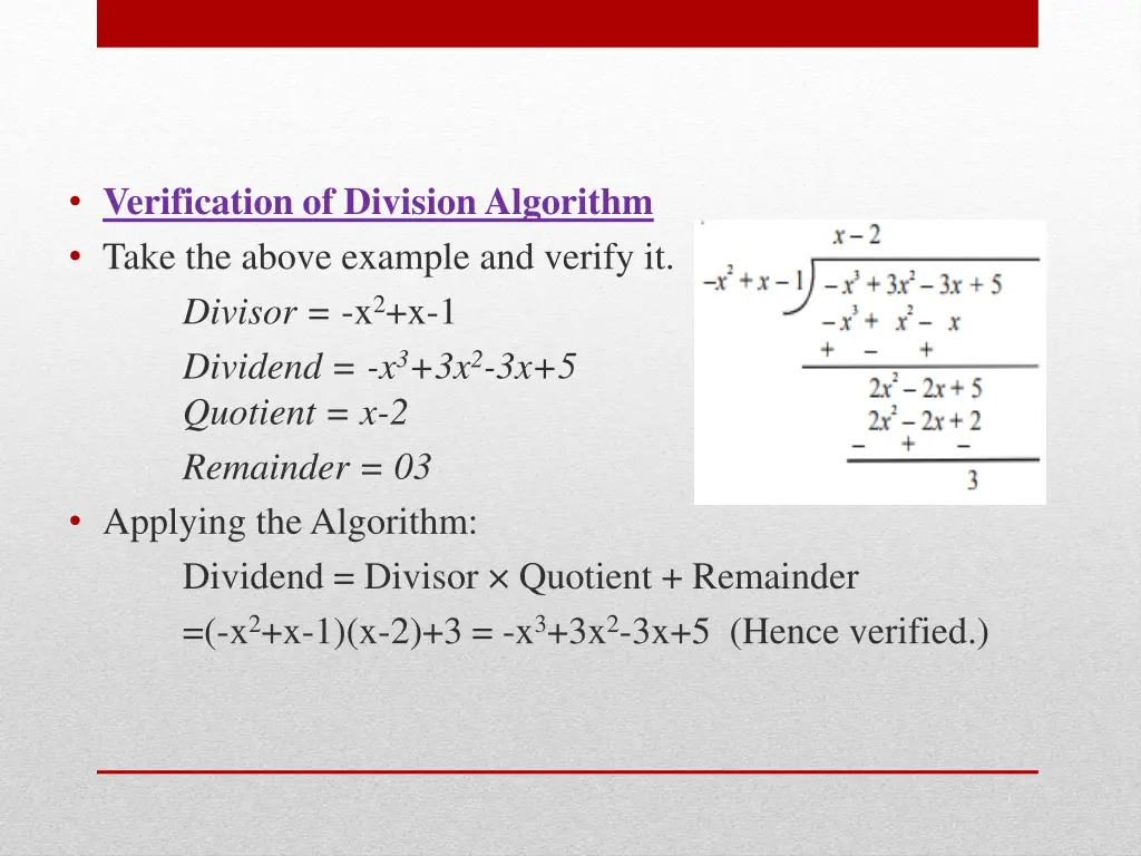 verification of division algorithm take the above