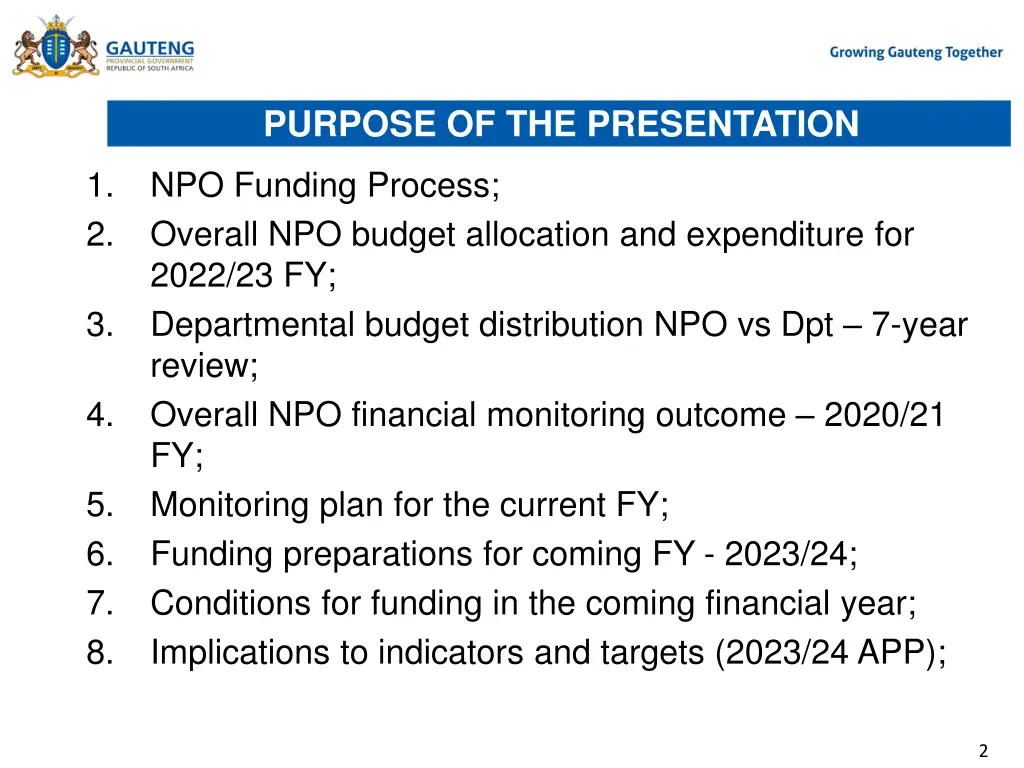 purpose of the presentation