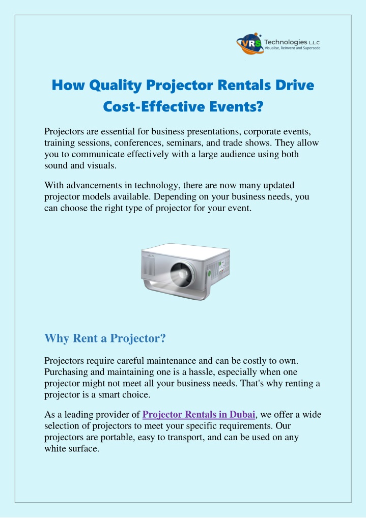 how quality projector rentals drive cost