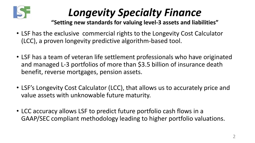 longevity specialty finance setting new standards