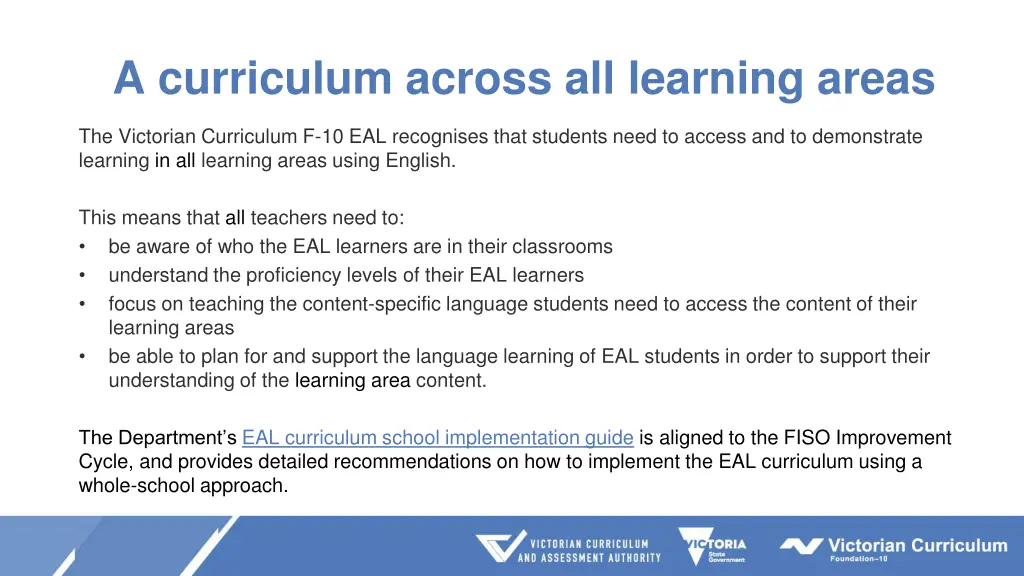 a curriculum across all learning areas