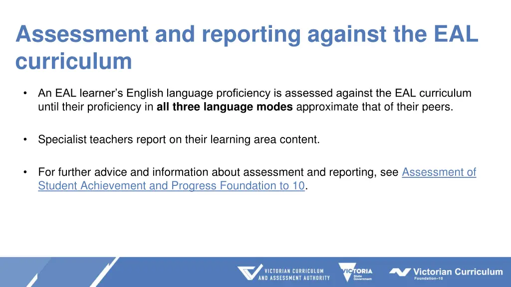 assessment and reporting against