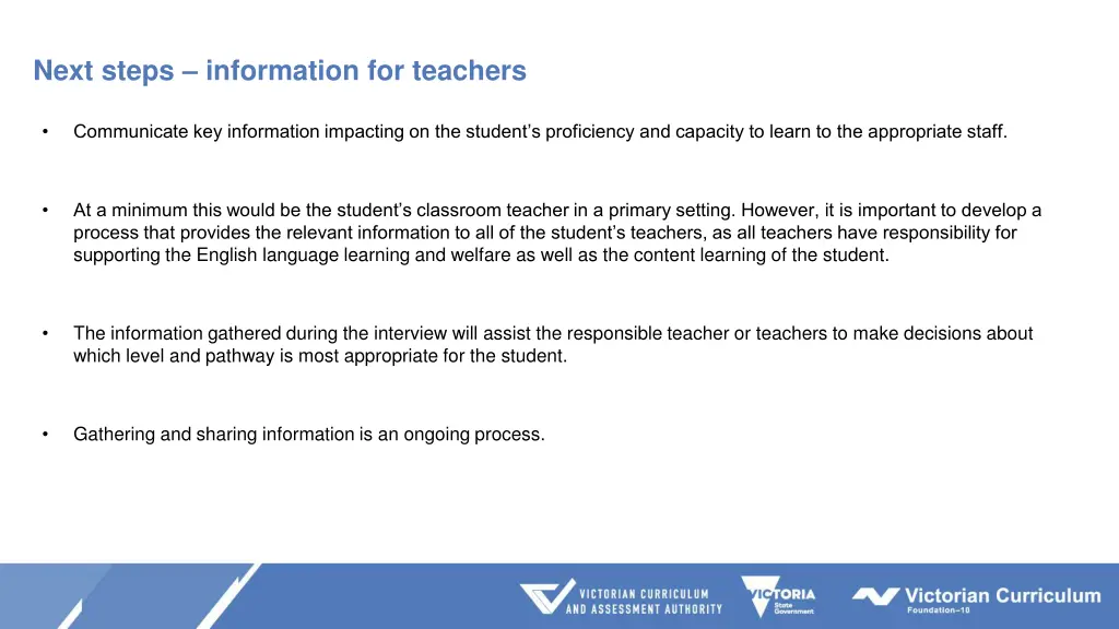 next steps information for teachers