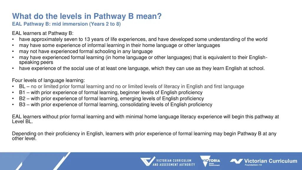 what do the levels in pathway b mean eal pathway