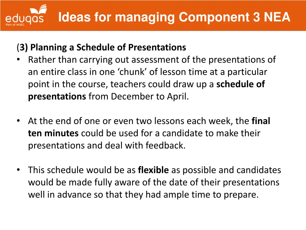 ideas for managing component 3 nea 2