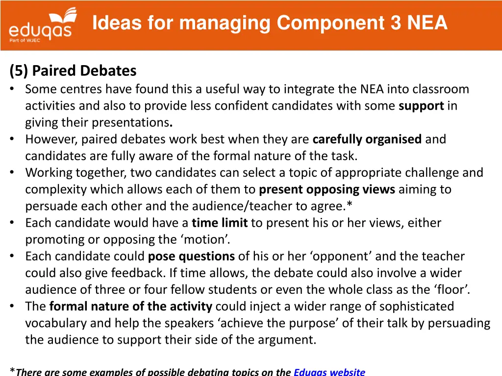 ideas for managing component 3 nea 4