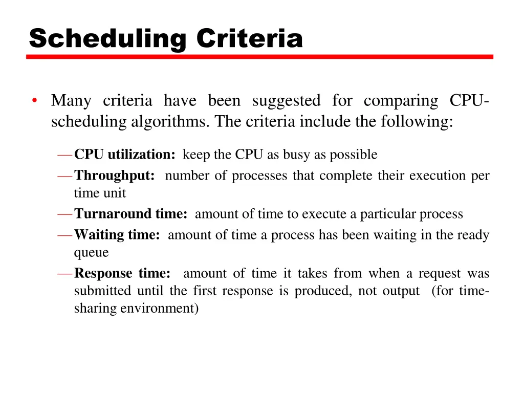 scheduling criteria