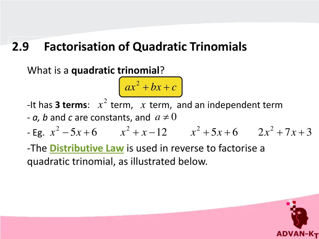 2 9 factorisation of quadratic trinomials