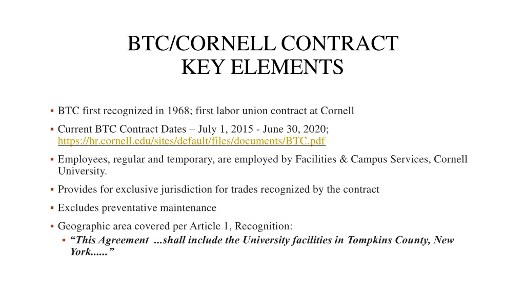 btc cornell contract key elements