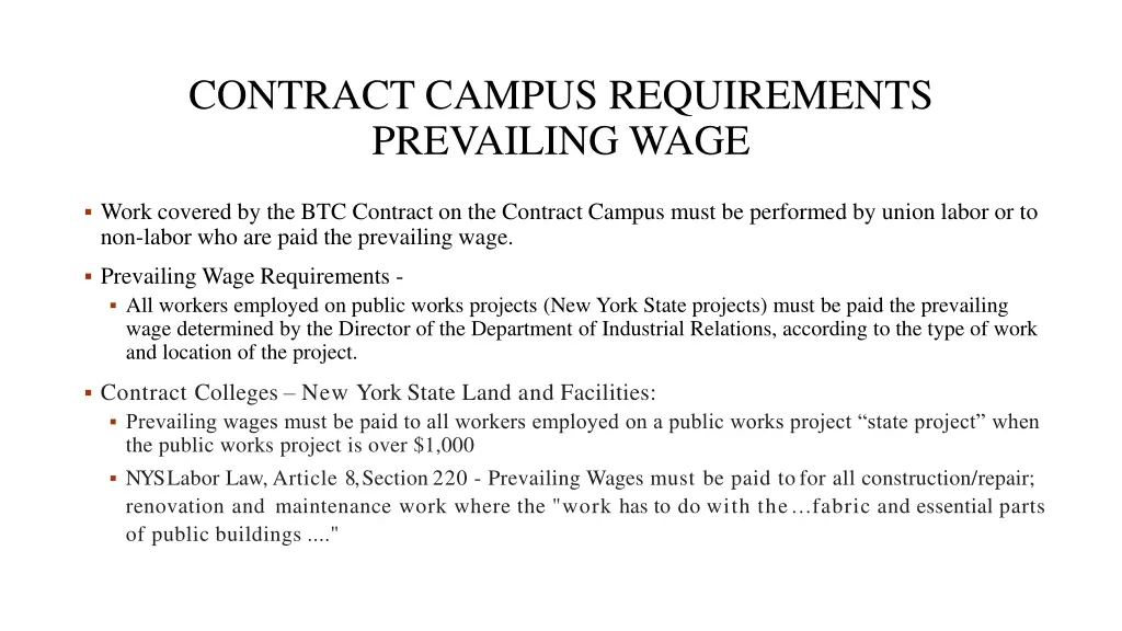 contract campus requirements prevailing wage