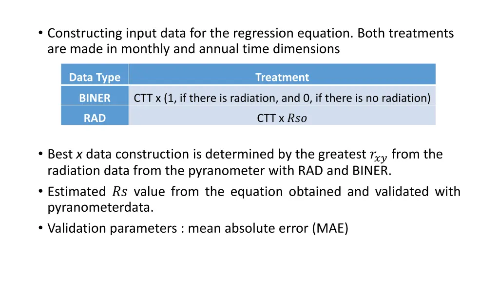 constructing input data for the regression