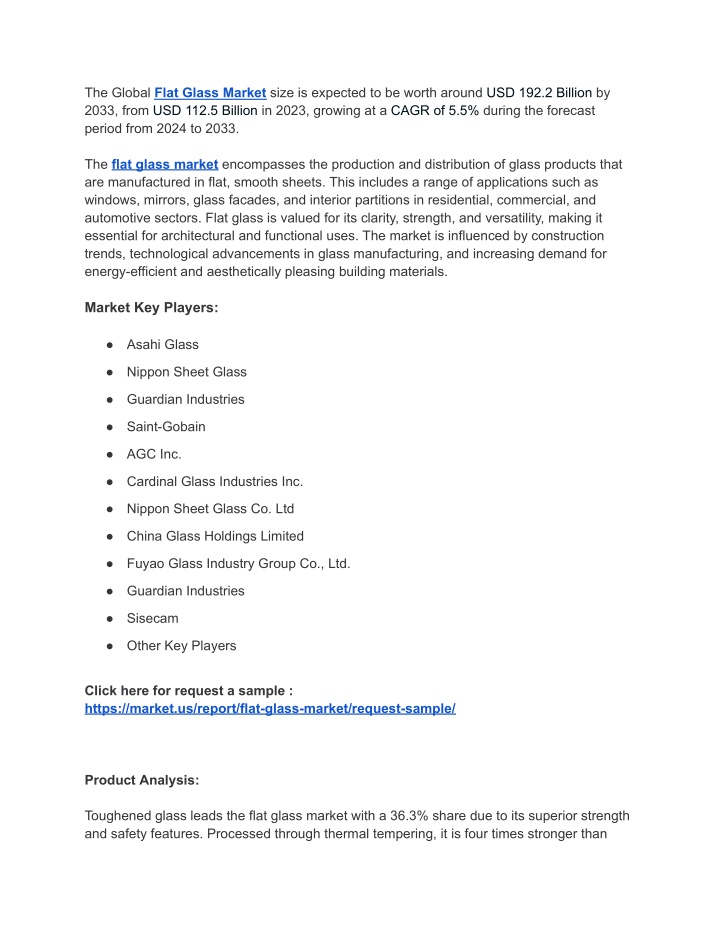 the global flat glass market size is expected