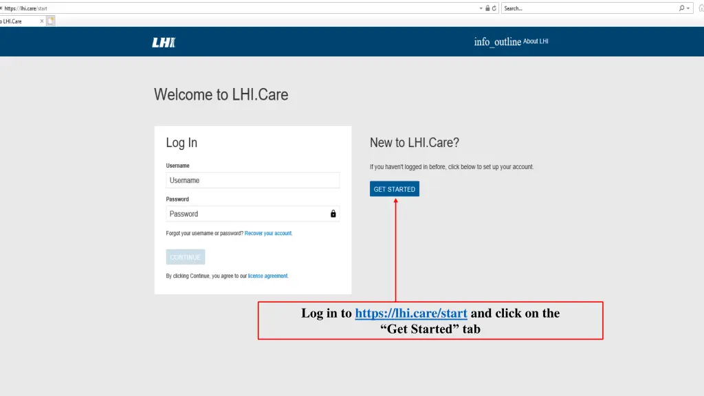 log in to https lhi care start and click