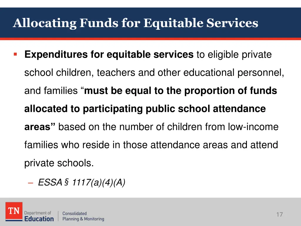 allocating funds for equitable services