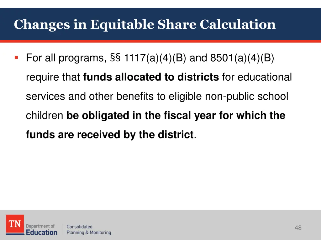 changes in equitable share calculation 1