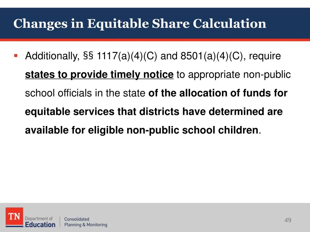 changes in equitable share calculation 2