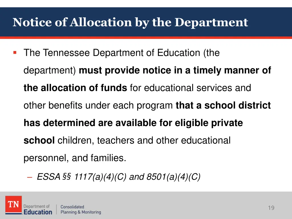 notice of allocation by the department