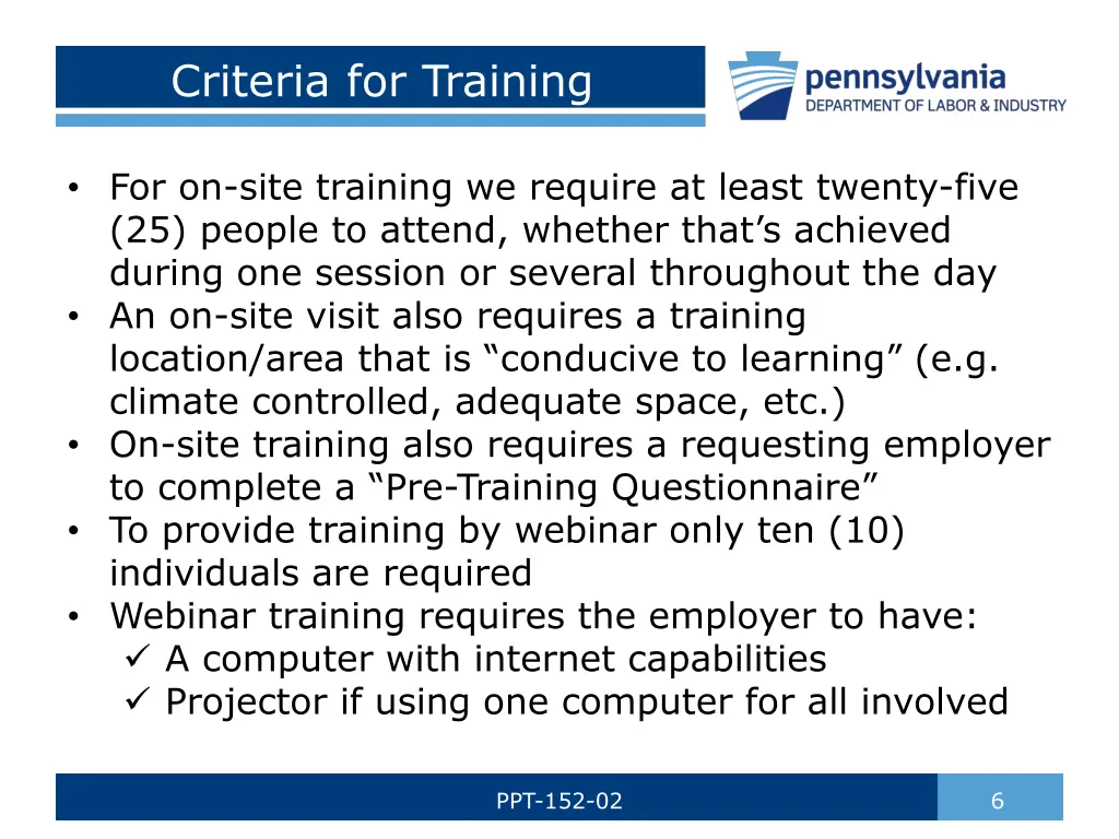 criteria for training