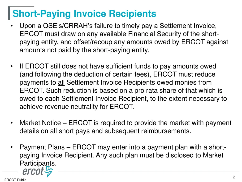 short paying invoice recipients upon