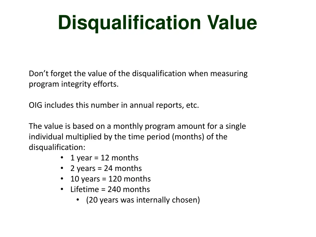 disqualification value