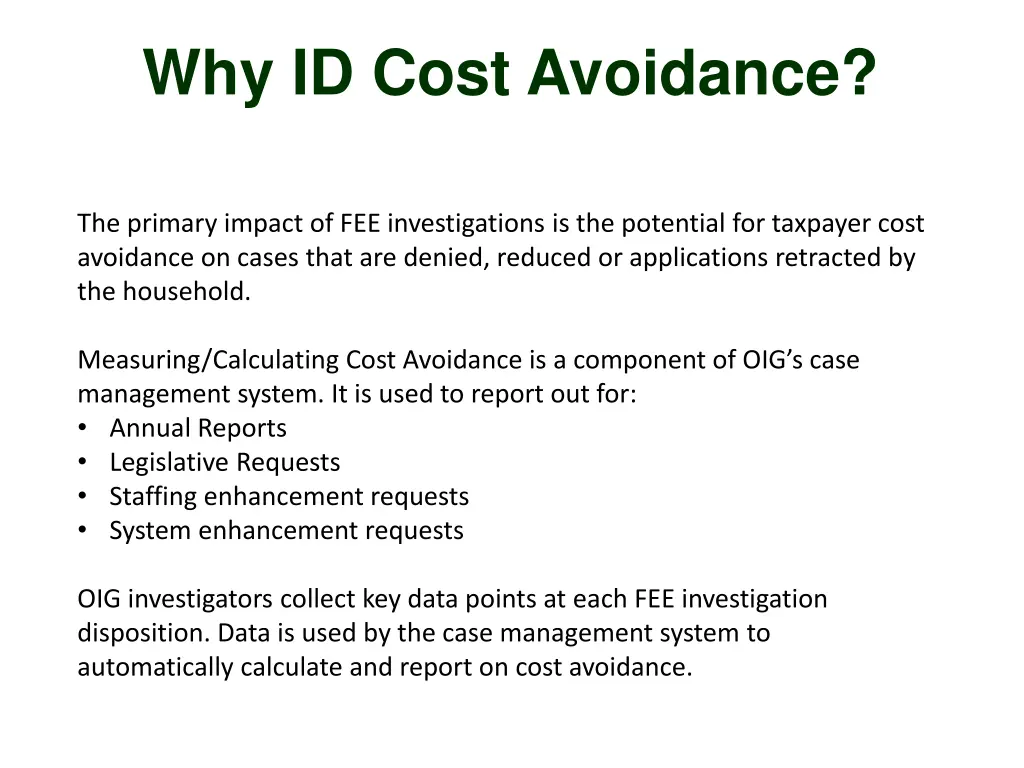 why id cost avoidance