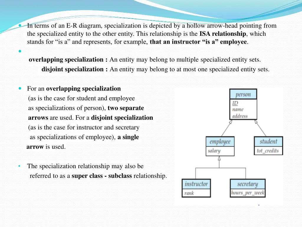 in terms of an e r diagram specialization