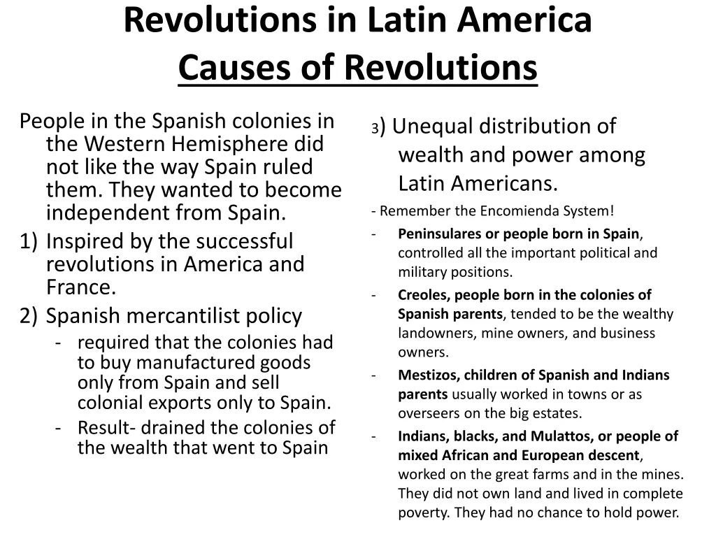 revolutions in latin america causes of revolutions