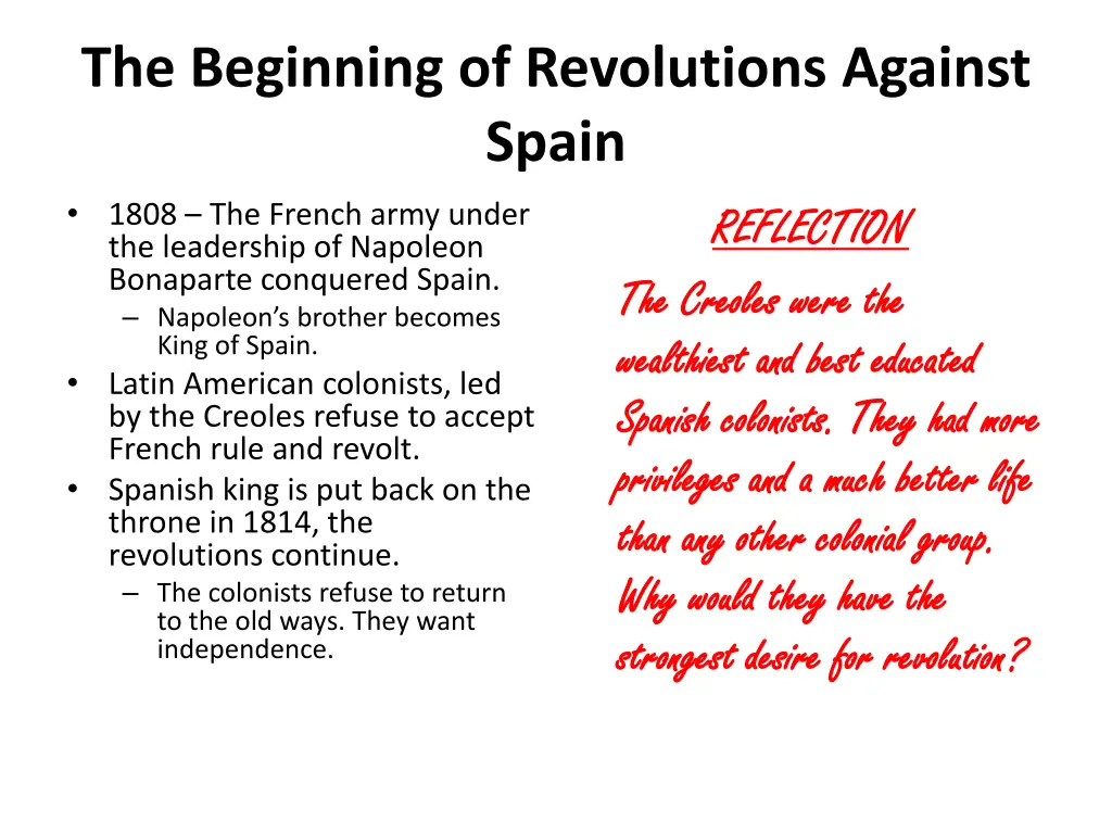 the beginning of revolutions against spain