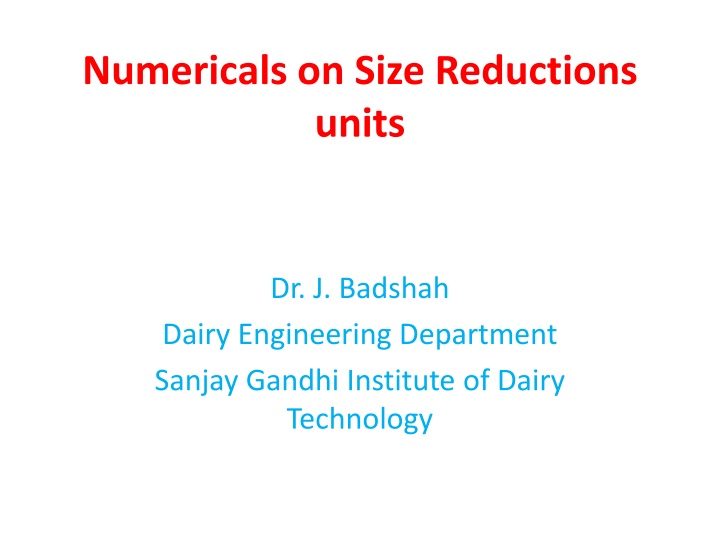 numericals on size reductions units