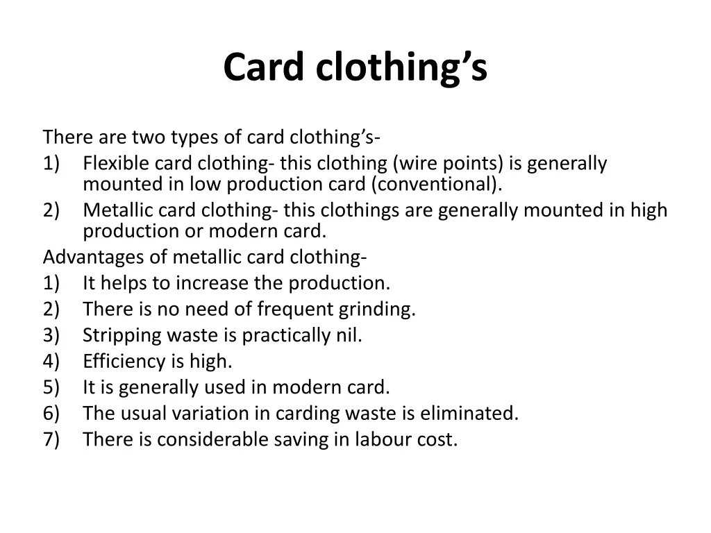 card clothing s