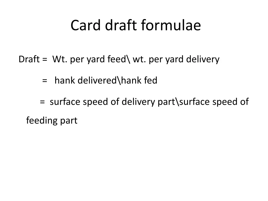 card draft formulae