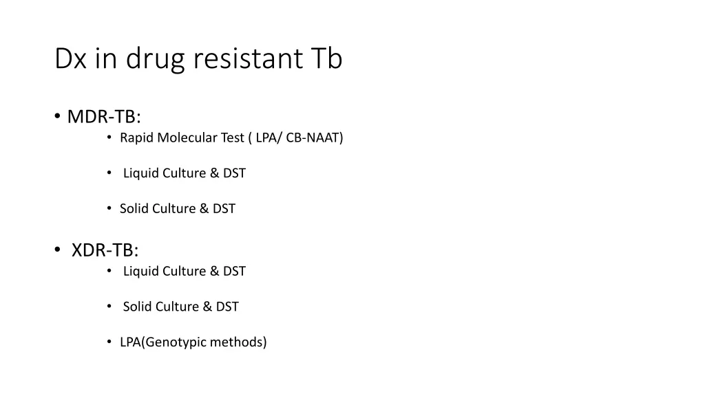 dx in drug resistant tb