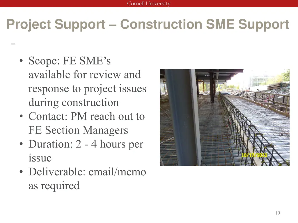 project support construction sme support scope