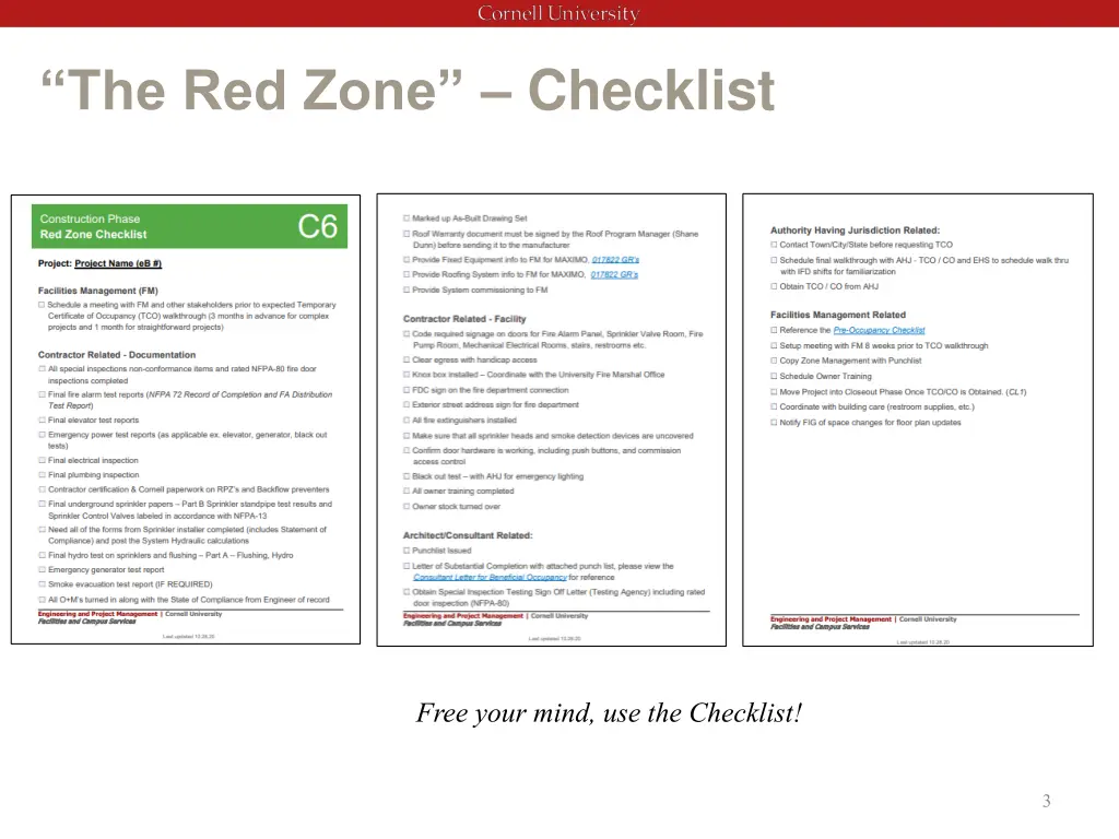 the red zone checklist