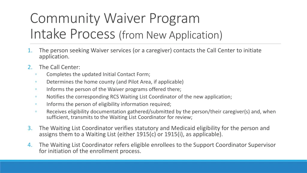 community waiver program intake process from 1