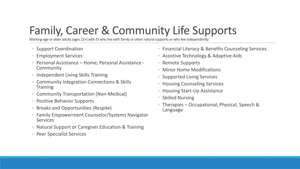 family career community life supports working