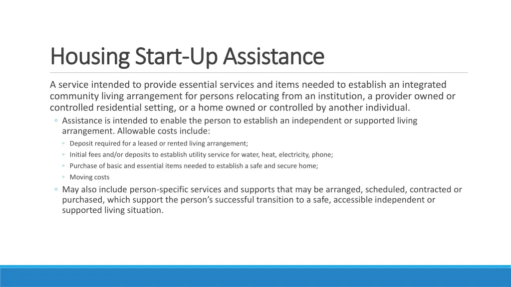 housing start housing start up assistance