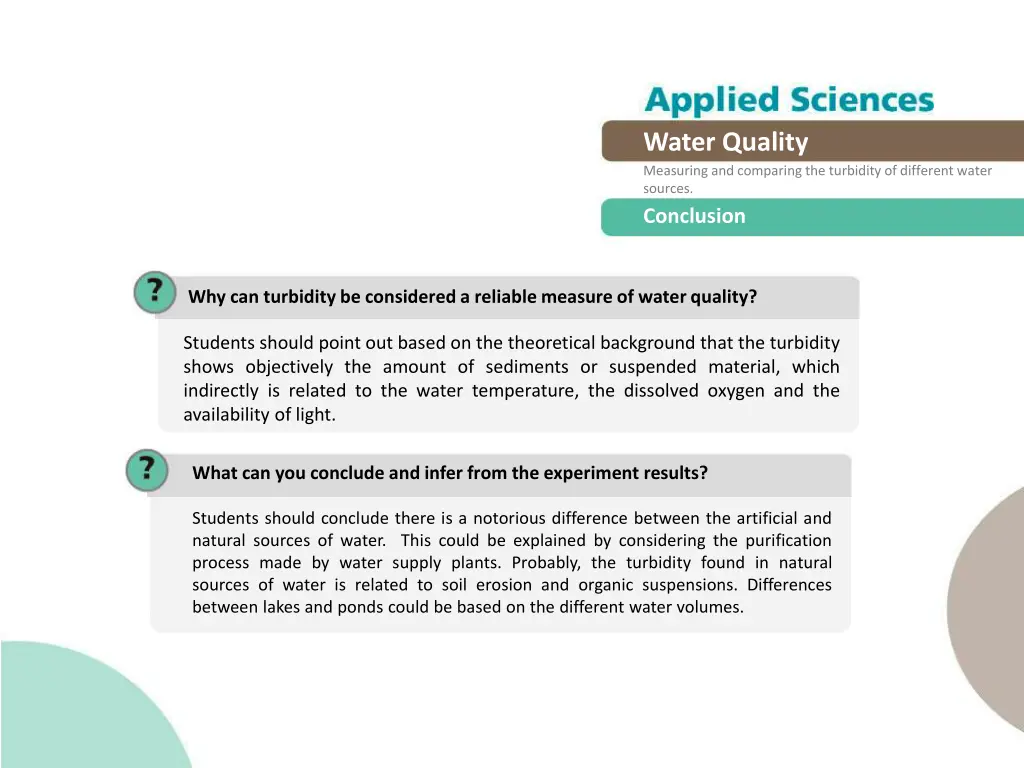 water quality measuring and comparing 13