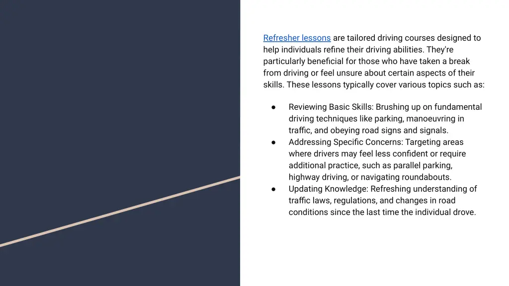 refresher lessons are tailored driving courses