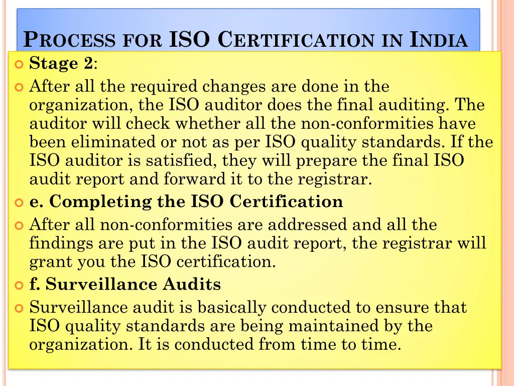 p rocess for iso c ertification in i ndia stage