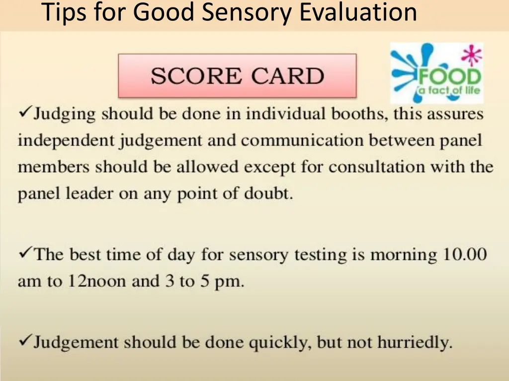 tips for good sensory evaluation